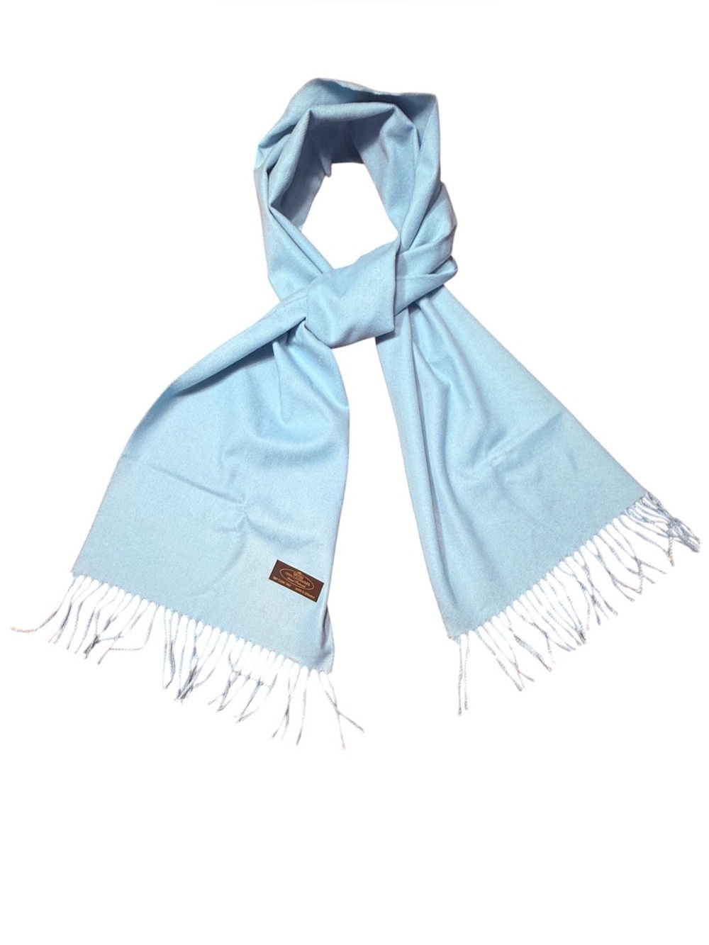 100% Cashmere Luxury Light Blue Fringe Scarf Wrap